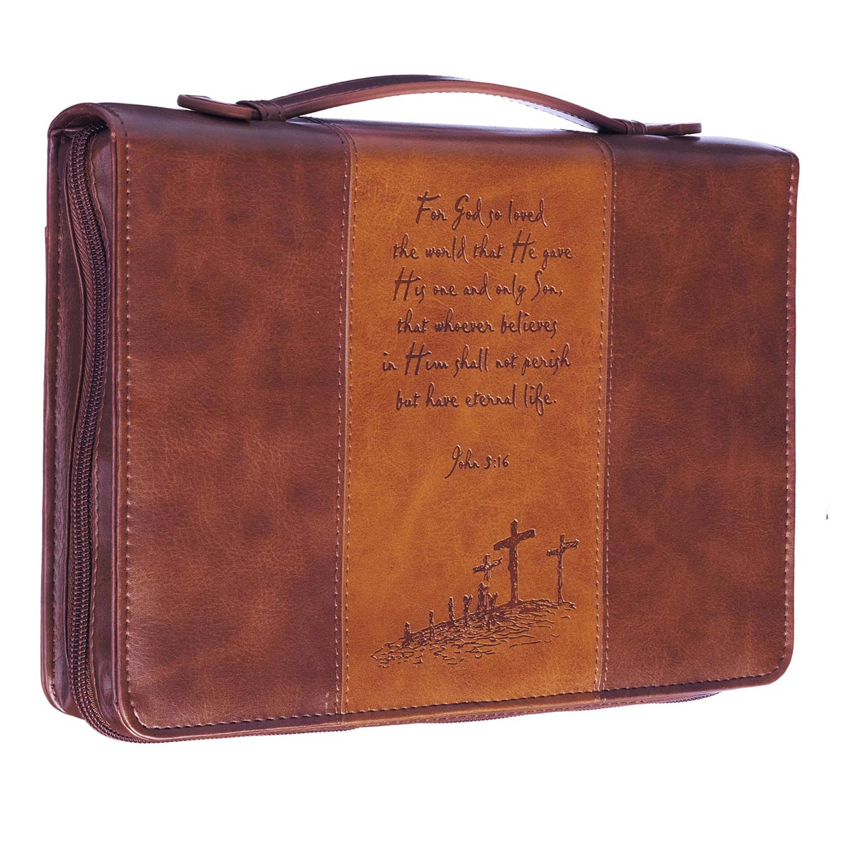 For God So Loved the World Two-tone Tan Faux Leather Classic Bible Cover - John 3:16 by Christian Art Gifts, product view 5