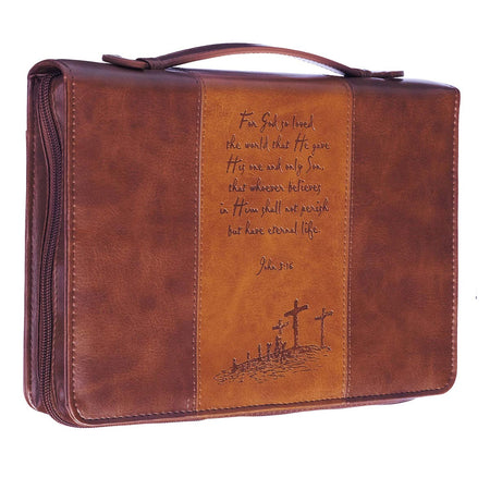 For God So Loved the World Two-tone Tan Faux Leather Classic Bible Cover - John 3:16 by Christian Art Gifts, product view 5