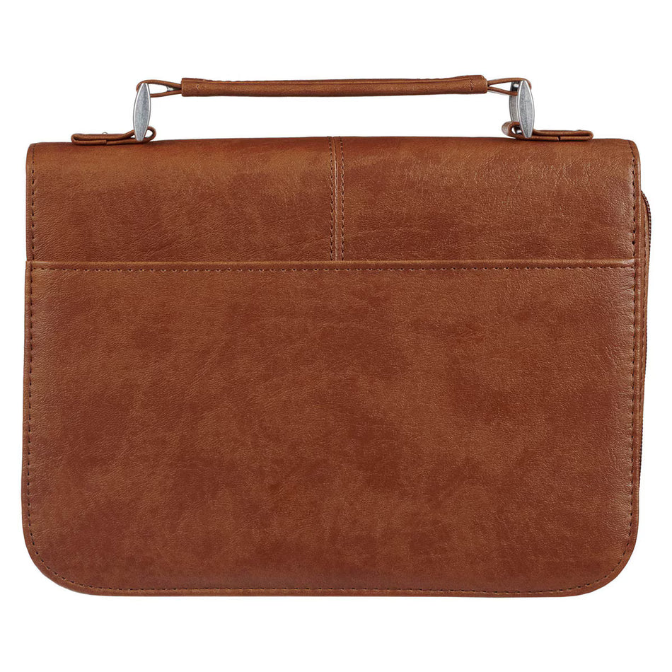 Faith Honey-brown Faux Leather Bible Cover with Badge