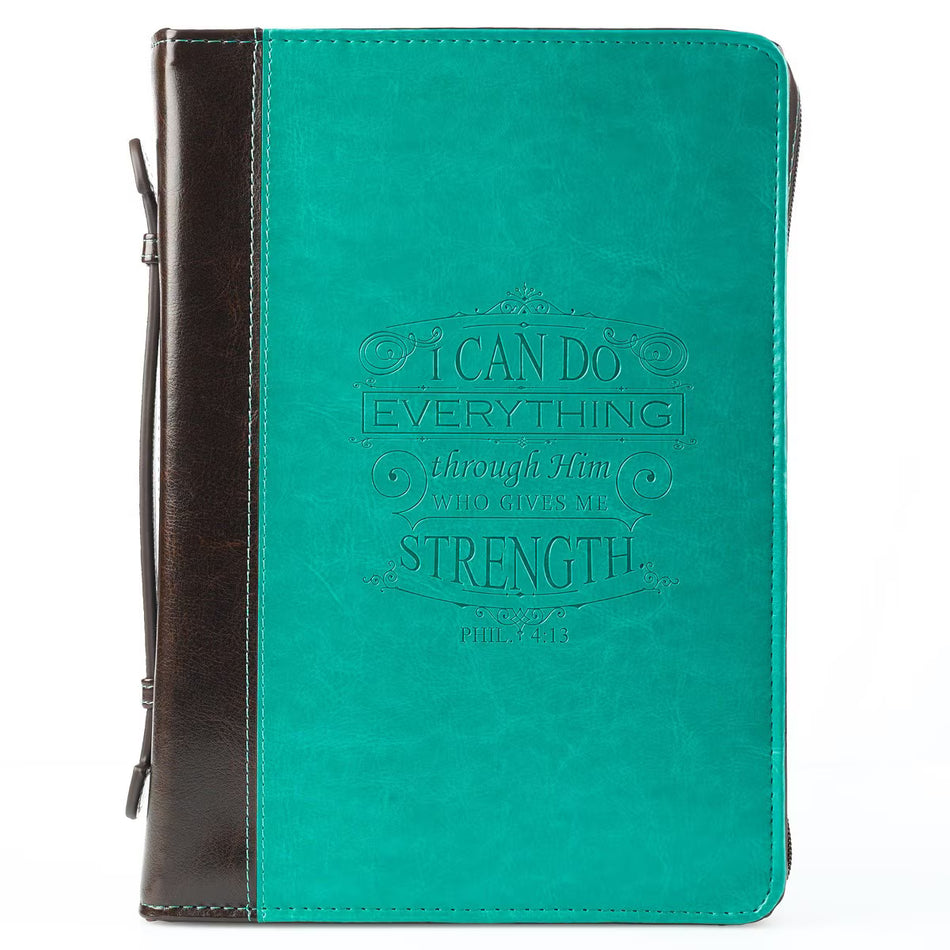 I Can Do Everything Turquoise and Brown Faux Leather Fashion Bible Cover - Philippians 4:13