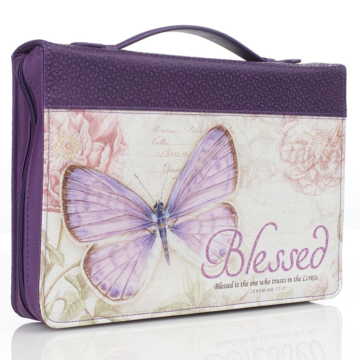 Blessed Purple Butterfly Blessings Faux Leather Fashion Bible Cover - Jeremiah 17:7 by Christian Art Gifts, product view 5