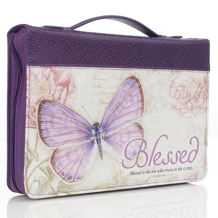 Blessed Purple Butterfly Blessings Faux Leather Fashion Bible Cover - Jeremiah 17:7 by Christian Art Gifts, product view 5