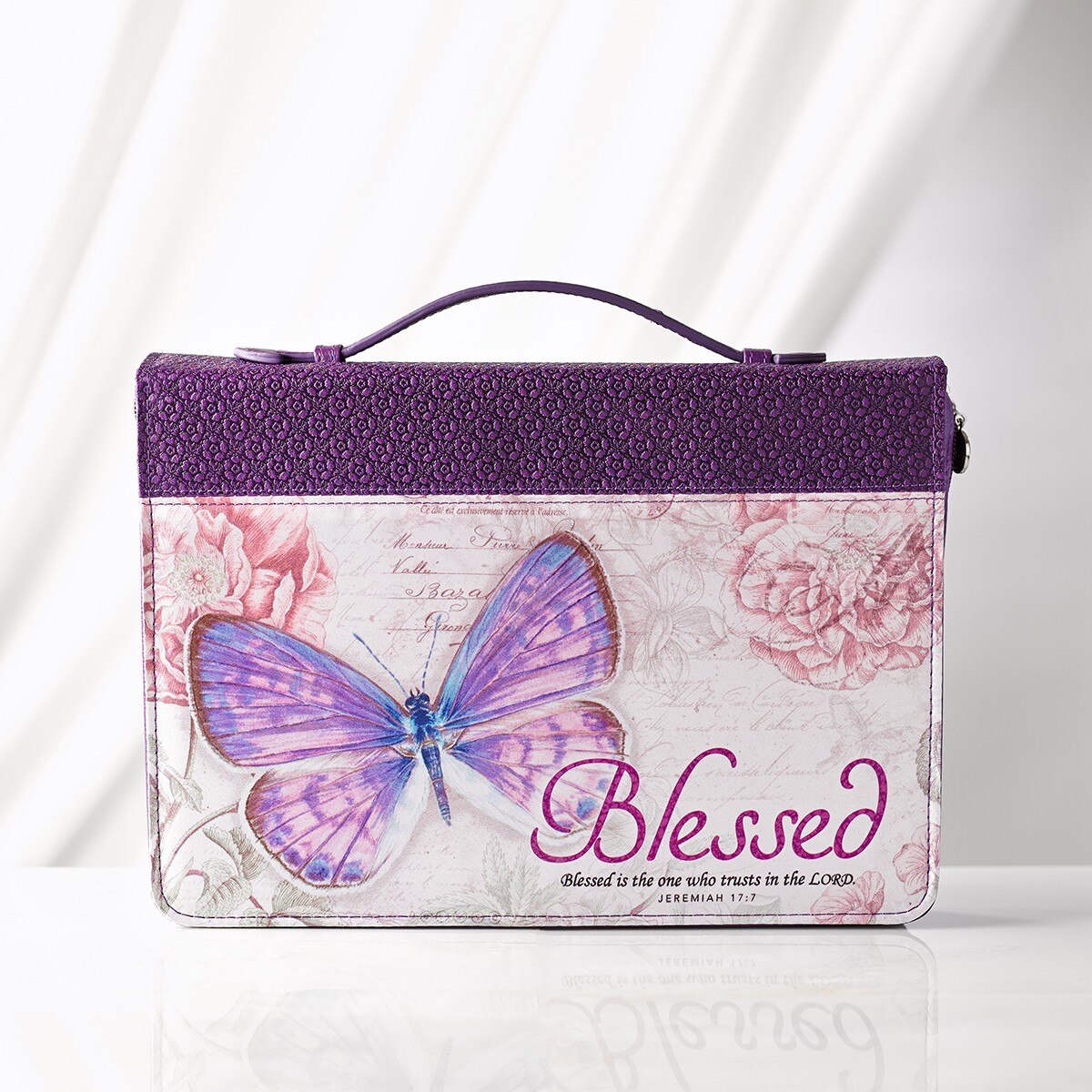 Blessed Purple Butterfly Blessings Faux Leather Fashion Bible Cover - Jeremiah 17:7 by Christian Art Gifts, product view 8