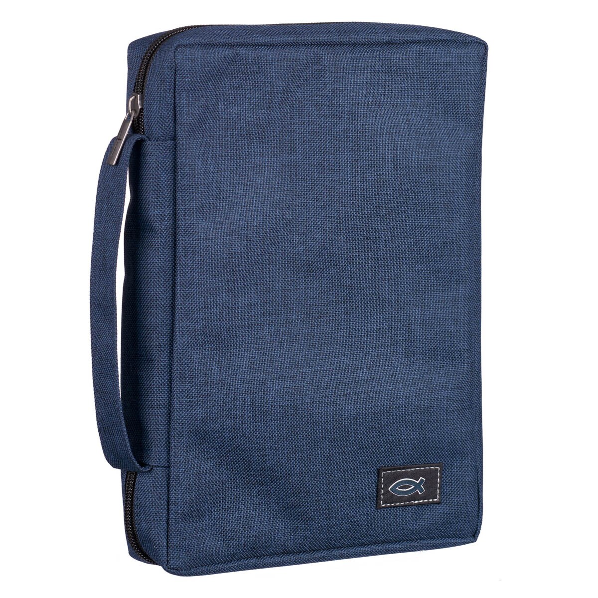 Blue Poly-Canvas Value Bible Cover with Ichthus Patch by Christian Art Gifts, product view 6