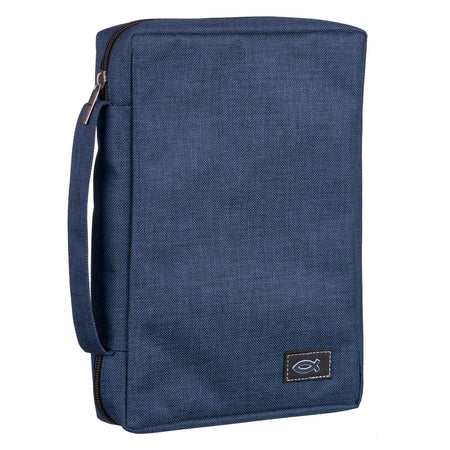 Blue Poly-Canvas Value Bible Cover with Ichthus Patch by Christian Art Gifts, product view 6
