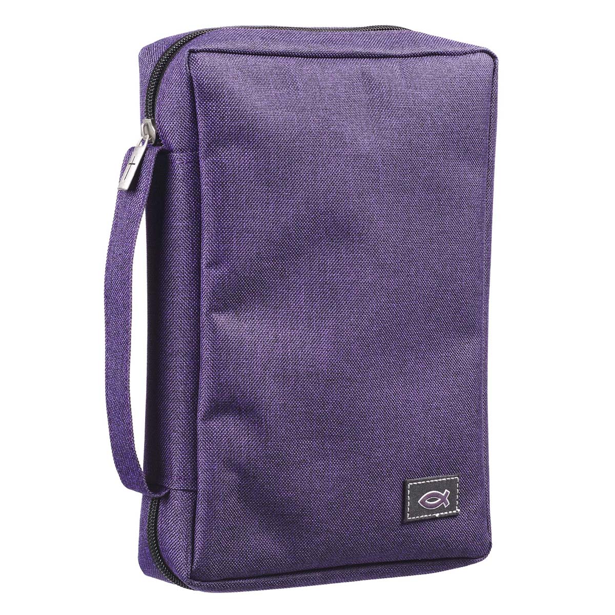 Purple Poly-Canvas Value Bible Cover with Fish Badge by Christian Art Gifts, product view 6