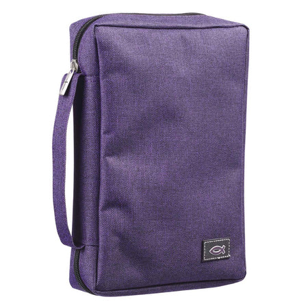 Purple Poly-Canvas Value Bible Cover with Fish Badge by Christian Art Gifts, product view 6