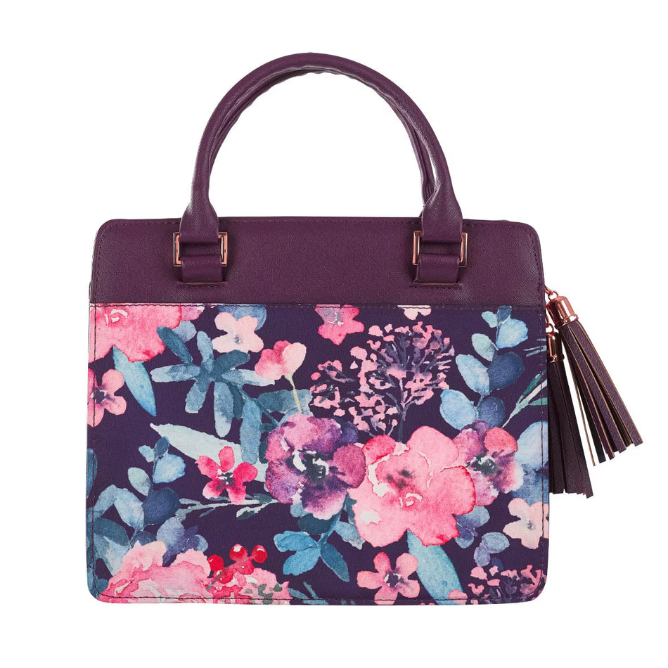Blessed Purple Floral Faux Leather Purse-style Bible Cover