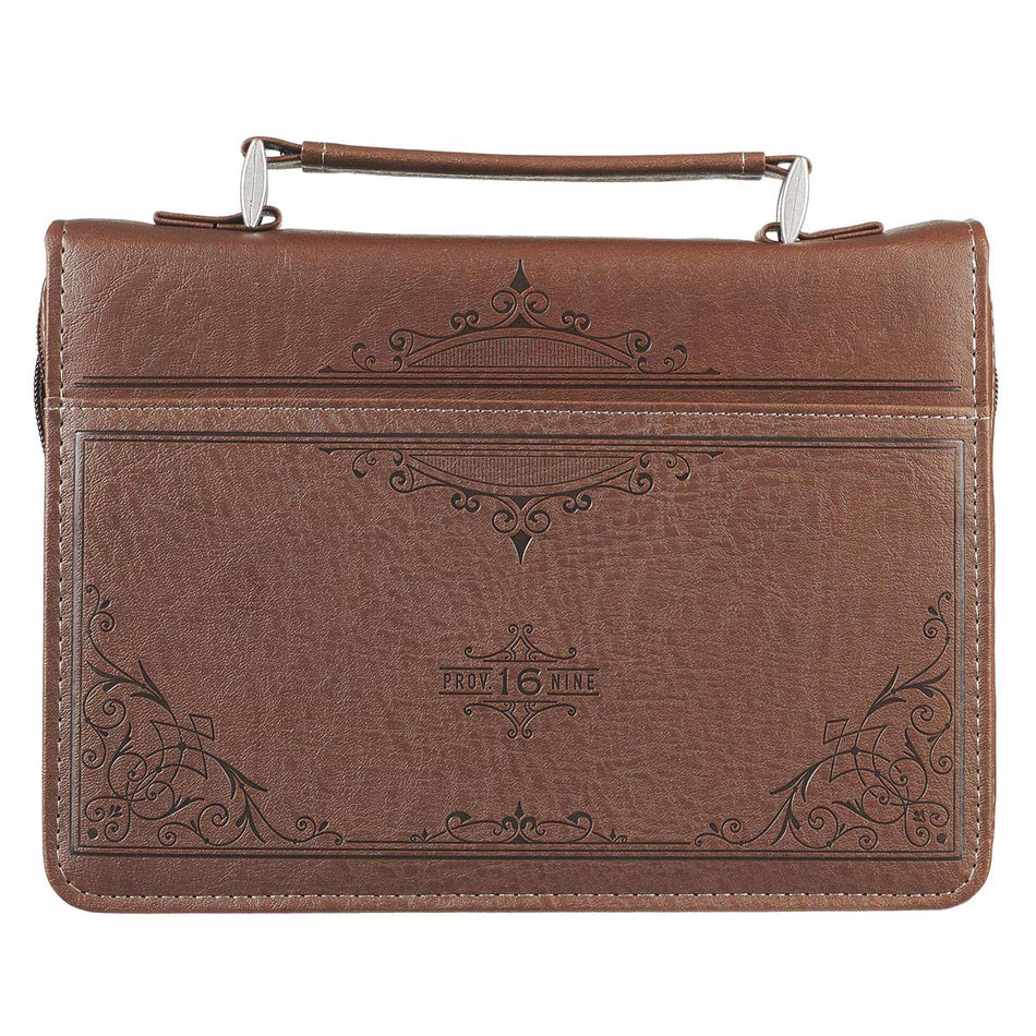 A Man's Heart Brown Faux Leather Classic Bible Cover - Proverbs 16:9