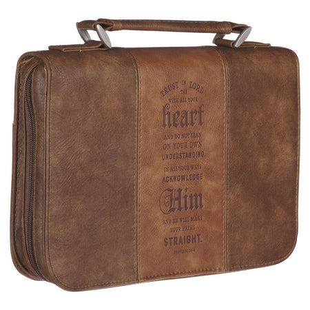 Trust In The Lord Two-Tone Brown Classic Faux Leather Bible Cover - Proverbs 3:5 by Christian Art Gifts, product view 5