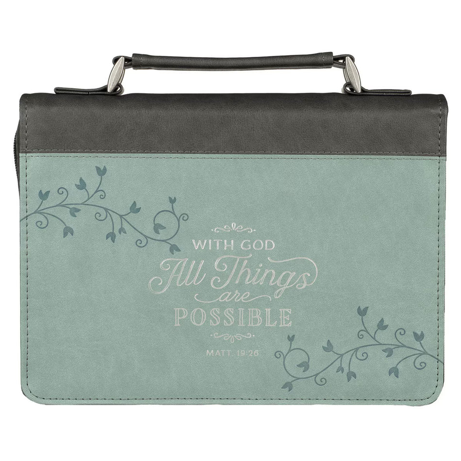All Things Are Possible Light Blue Faux Leather Fashion Bible Cover - Matthew 19:26