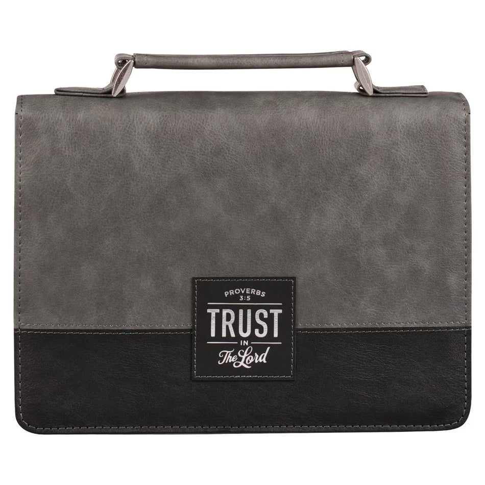 Trust in the LORD Gray and Black Faux Leather Bible Cover - Proverbs 3:5