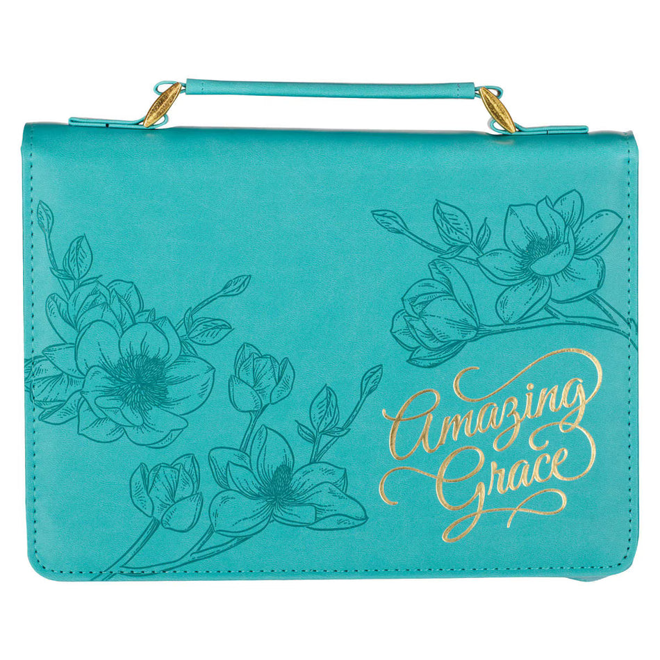 Amazing Grace Floral Teal Faux Leather Fashion Bible Cover