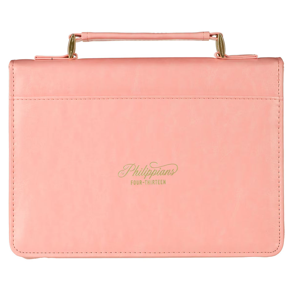 Through Christ Fluted Iris Pink Faux Leather Fashion Bible Cover - Philippians 4:13
