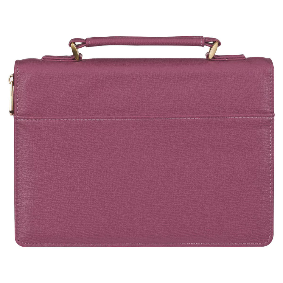 Strong and Courageous Topaz Pink Faux Leather Fashion Bible Cover - Joshua 1:9