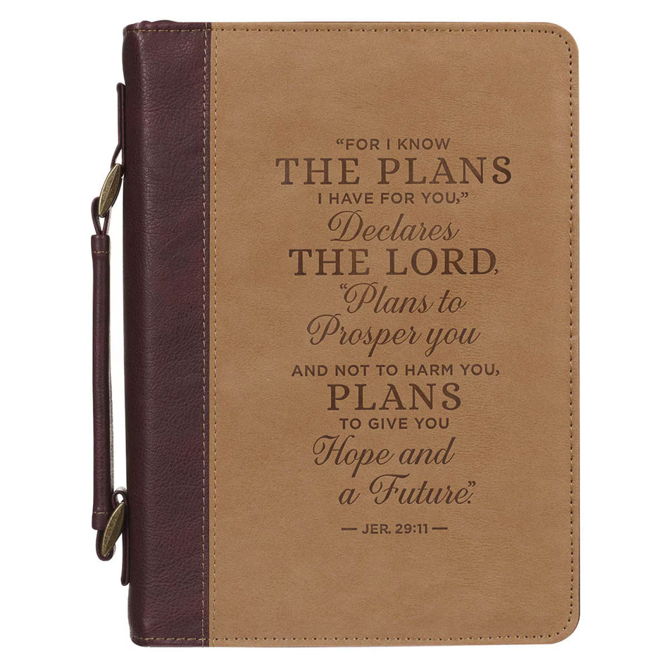 Plans Burgundy and Tan Faux Leather Classic Bible Cover - Jeremiah 29:11