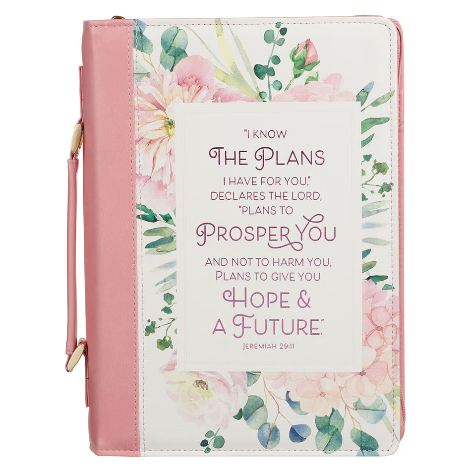 Plans Pink Bouquet Faux Leather Fashion Bible Cover - Jeremiah 29:11