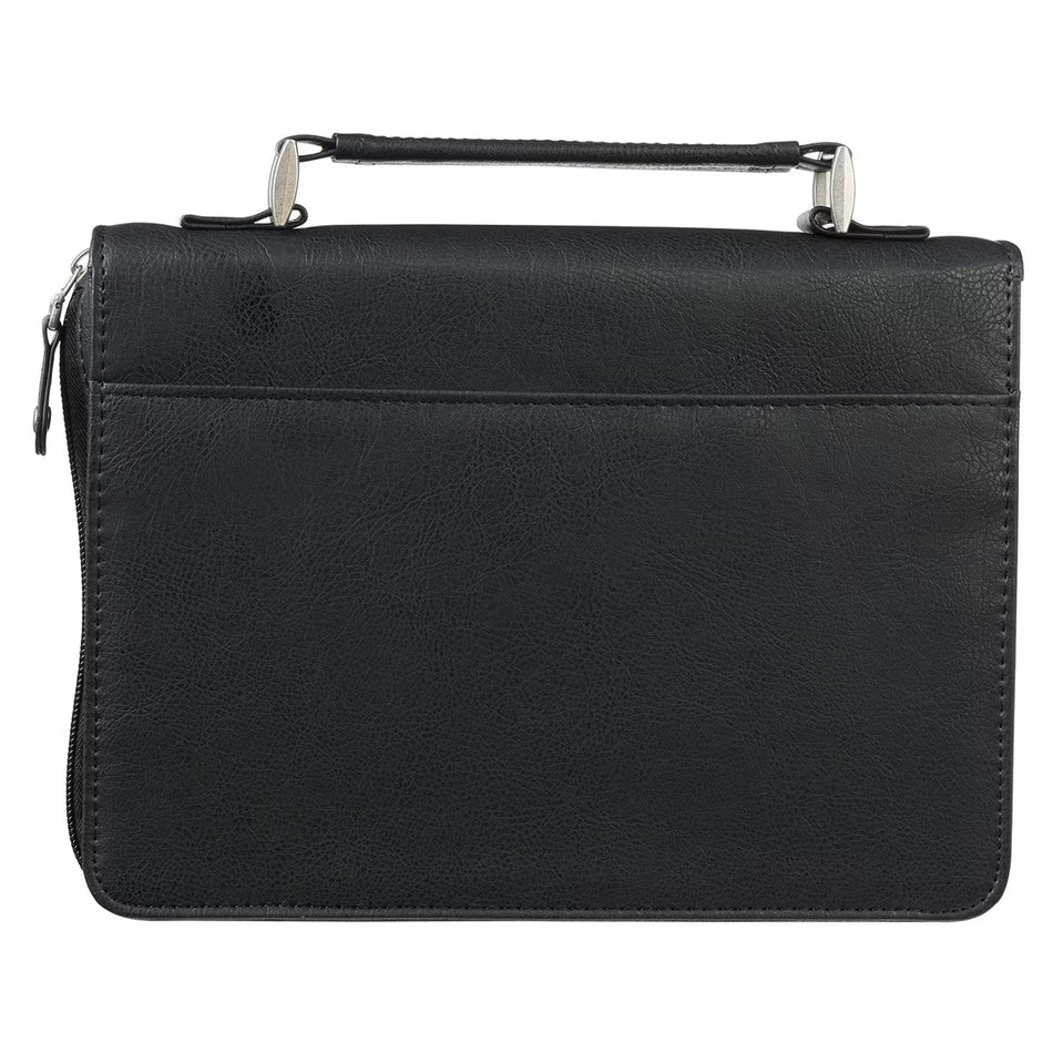 Be Strong in the Lord Black and Gray Lion Faux Leather Classic Bible Cover - Ephesians 6:10