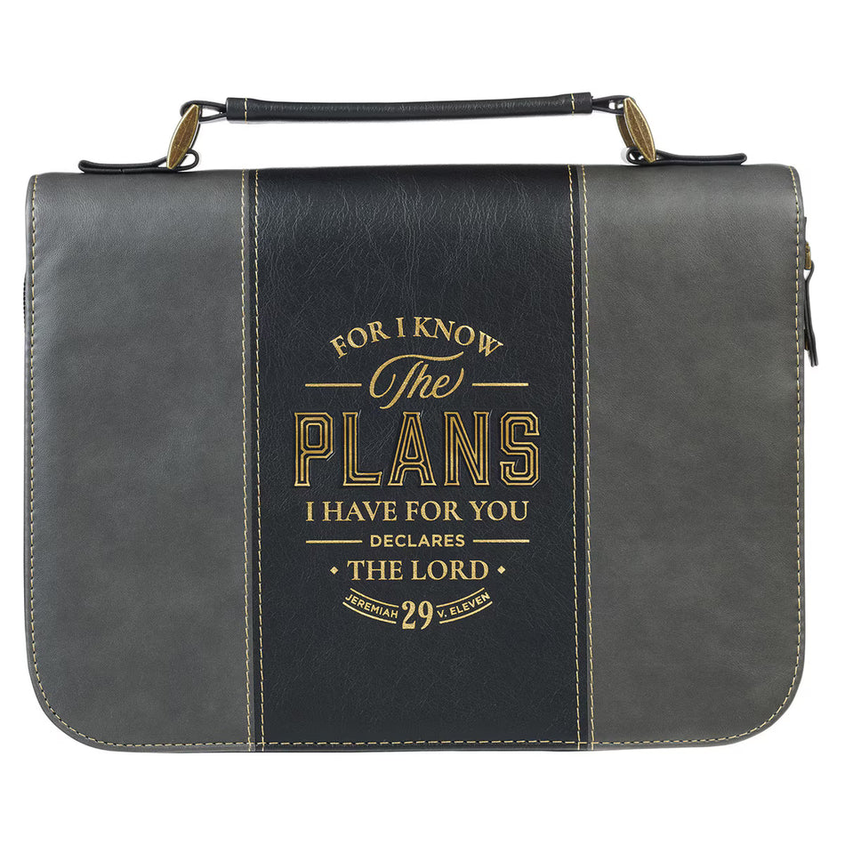 The Plans Black and Charcoal Faux Leather Classic Bible Cover - Jeremiah 29:11