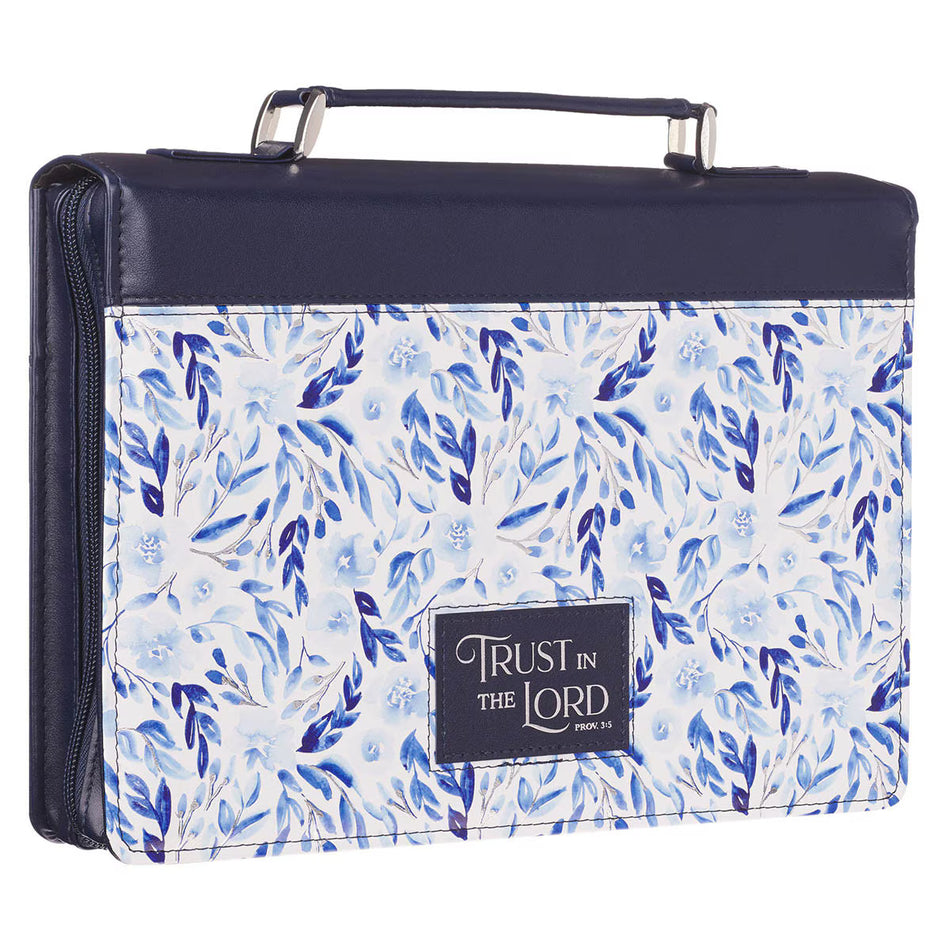 Trust in the Lord Blue Botany Faux Leather Bible Cover - Proverbs 3:5
