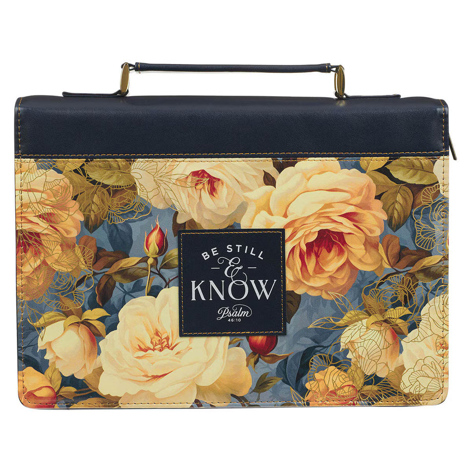 Be Still Serene Roses Blue Faux Leather Bible - Psalm 46:10