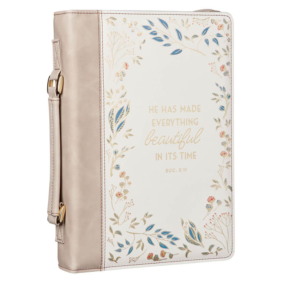 Everything Beautiful Taupe Faux Leather Bible Cover - Ecclesiastes 3:11