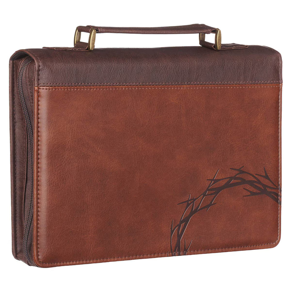 Crown of Thorns Brown Faux Leather Classic Bible Cover - Isaiah 53:3