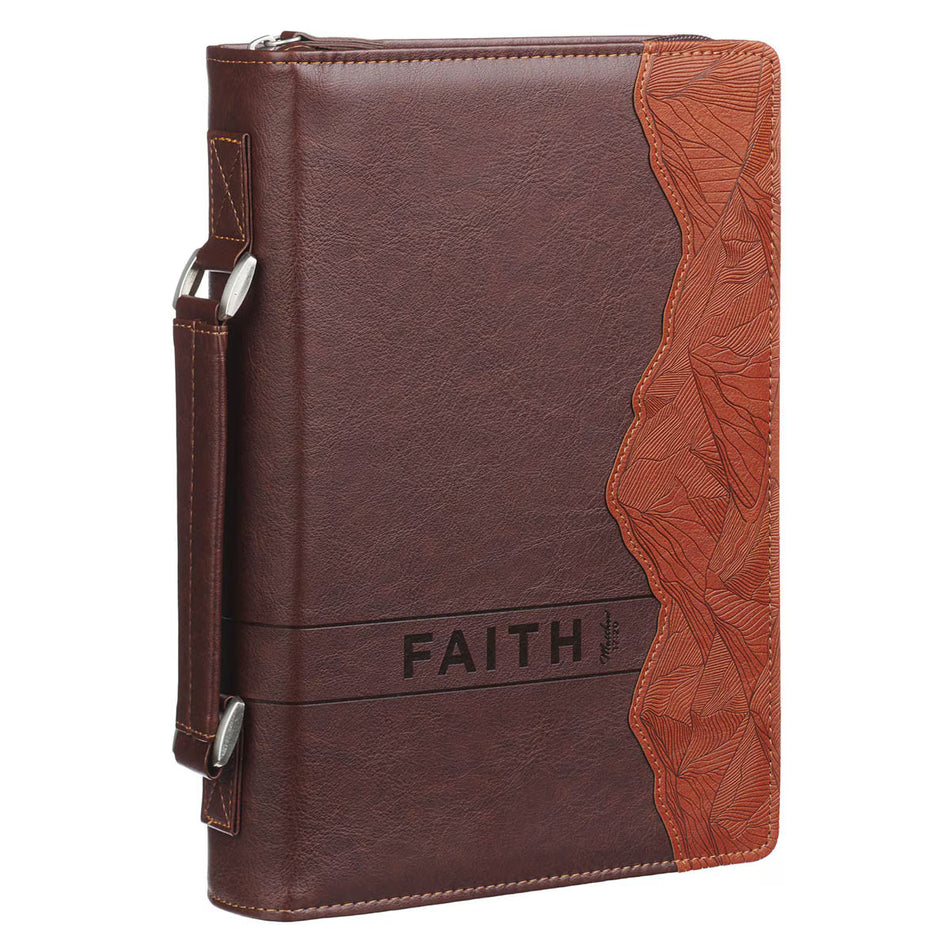 Faith Burnt Chestnut Brown Faux Leather Classic Bible Cover - Matthew 17:20