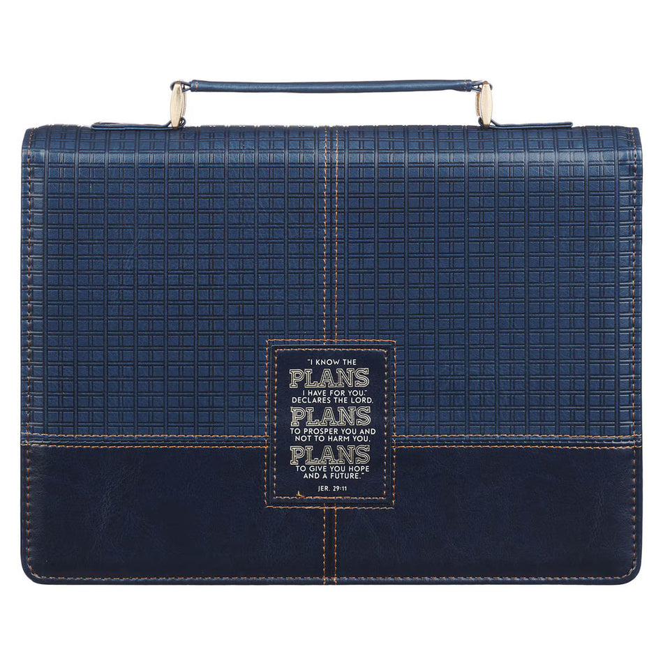 The Plans Modern Blue Grid Faux Leather Bible Cover - Jeremiah 29:11