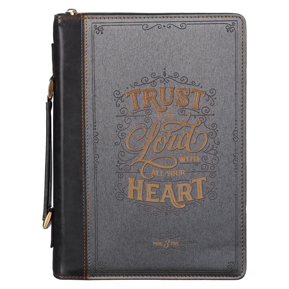 Trust in the Lord Black and Gray Faux Leather Fashion Bible Cover - Proverbs 3:5