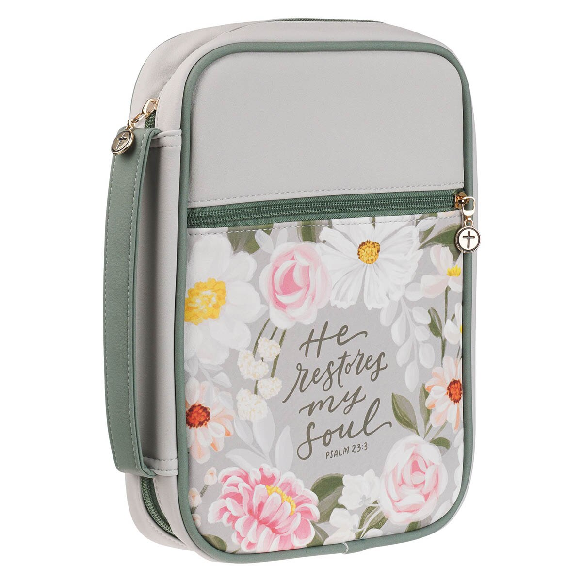 He Restores My Soul Gray Faux Leather Fashion Bible Cover - Psalm 23:3 by Christian Art Gifts, product view 5