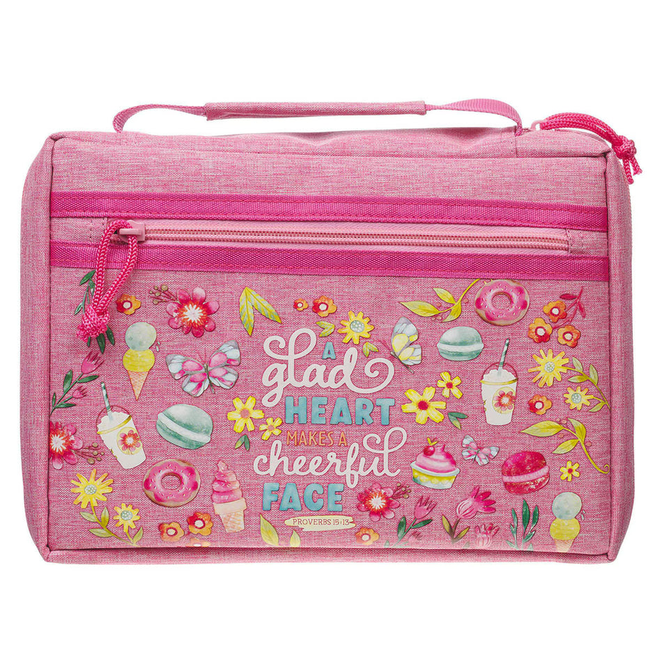 Glad Heart Cheerful Face Pink Fashion Bible Cover - Proverbs 15:13