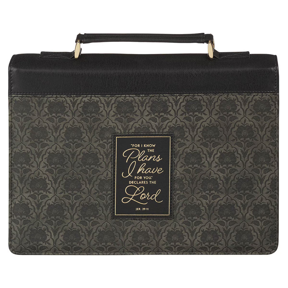 I Know the Plans Black Floral Faux Leather Fashion Bible Cover - Jeremiah 29:11