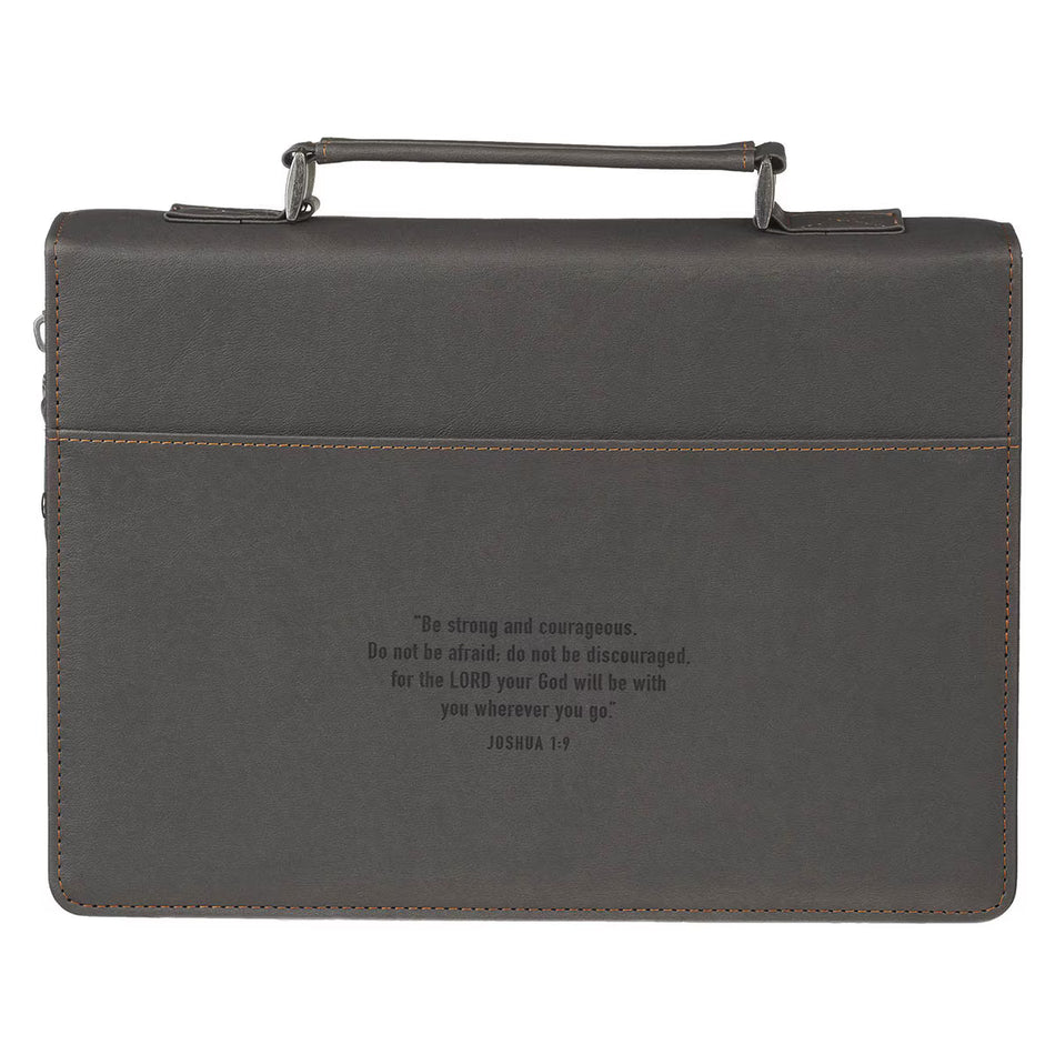 Be Strong and Courageous Charcoal Gray Faux Leather Classic Bible Cover - Joshua 1:9