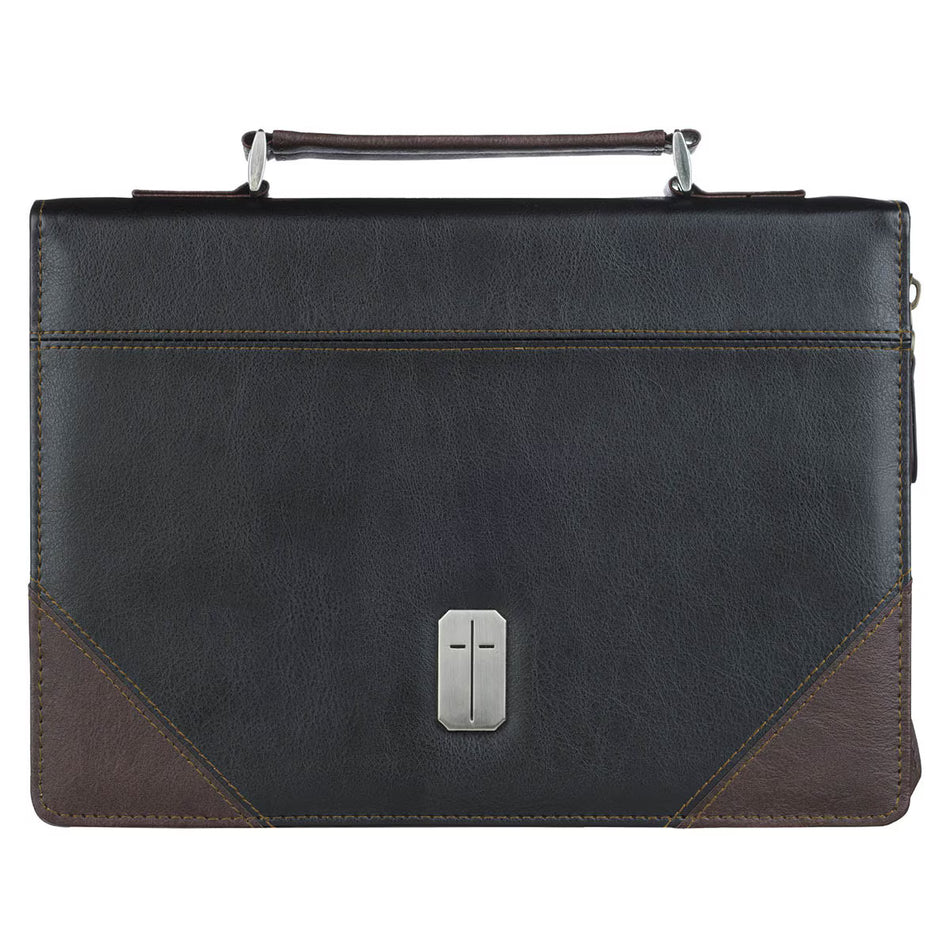 Pursue Righteousness Black and Walnut Brown Faux Leather Classic Bible Cover - 1 Timothy 6:11