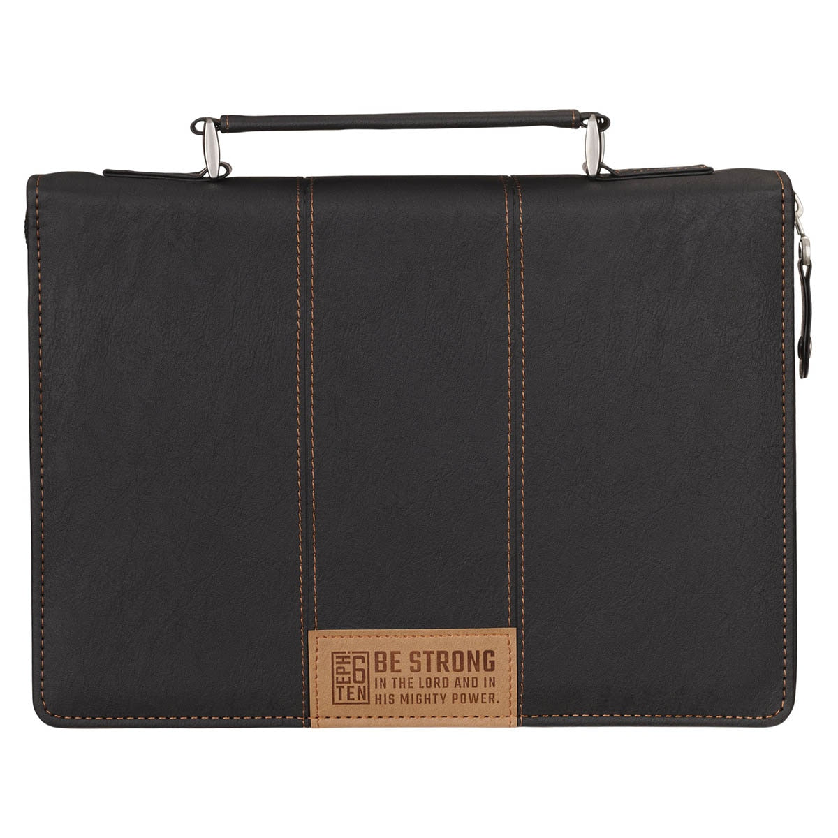 Be Strong Black Faux Leather Classic Bible Cover - Ephesians 6:10 by Christian Art Gifts