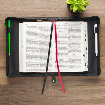 Be Strong Black Faux Leather Classic Bible Cover - Ephesians 6:10 (800160) by Christian Art Gifts, product view 3