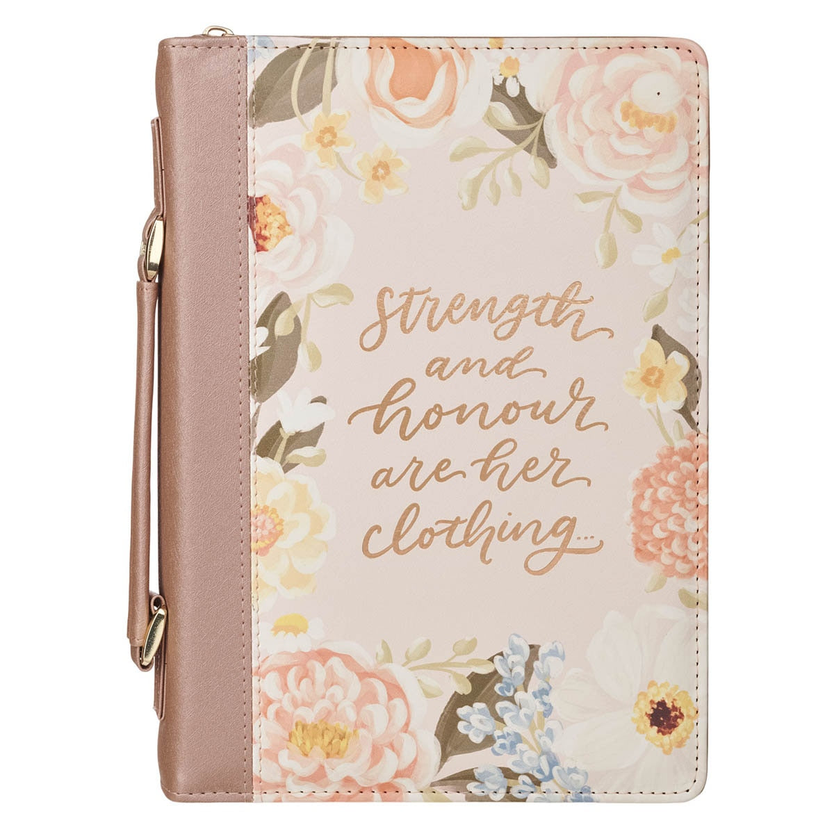 Strength and Honor Pink Floral Faux Leather Fashion Bible Cover - Proverbs 31:25 (800157) by Christian Art Gifts