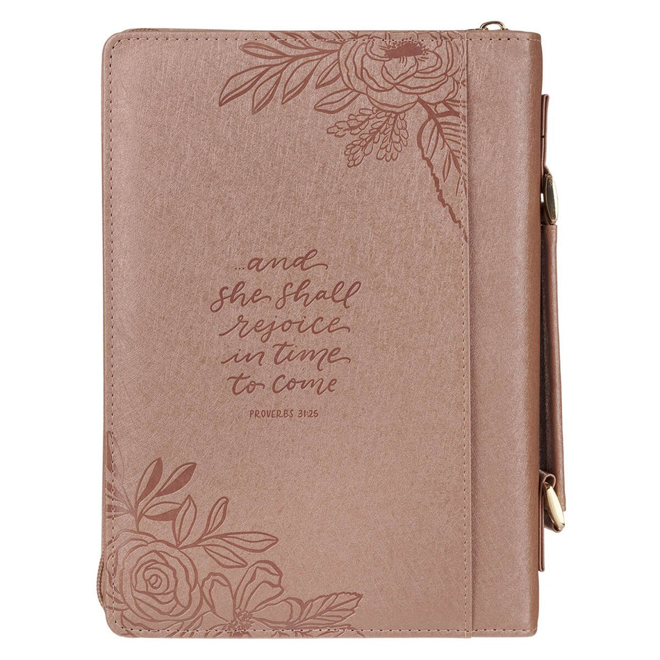 Strength and Honor Pink Floral Faux Leather Fashion Bible Cover - Proverbs 31:25 by Christian Art Gifts, product view 2