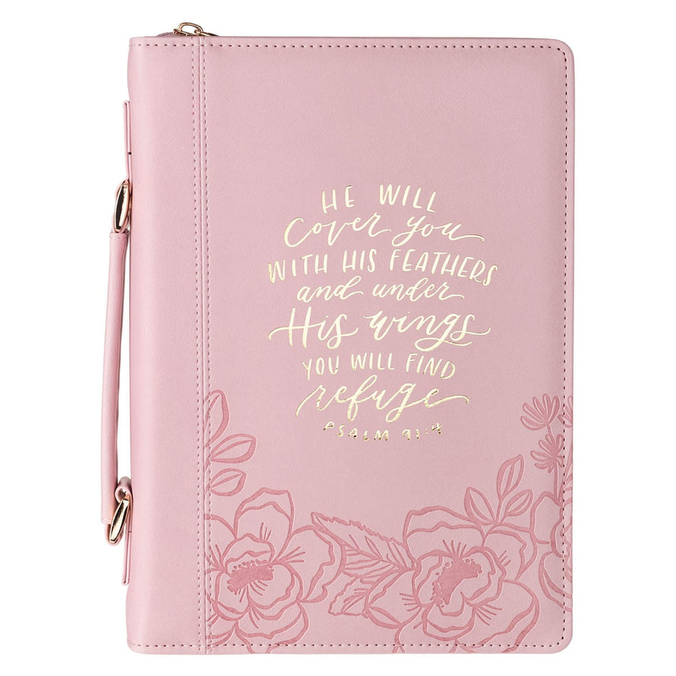 Under His Wings Pink Faux Leather Fashion Bible Cover - Psalm 91:4 by Christian Art Gifts
