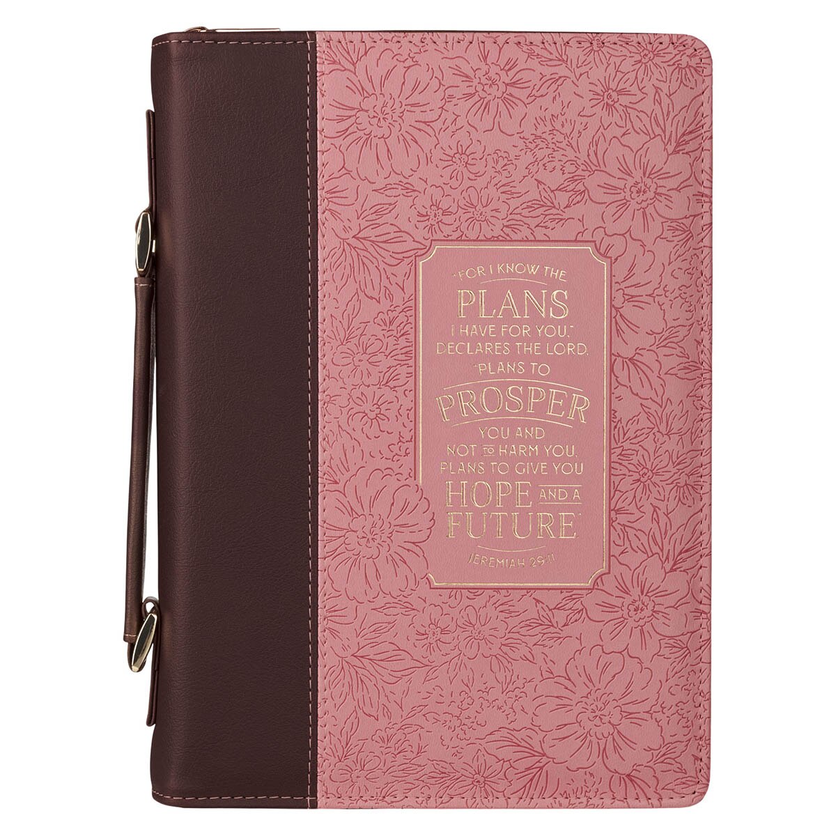 Plans to Prosper Pink and Brown Faux Leather Fashion Bible Cover - Jeremiah 29:11 by Christian Art Gifts