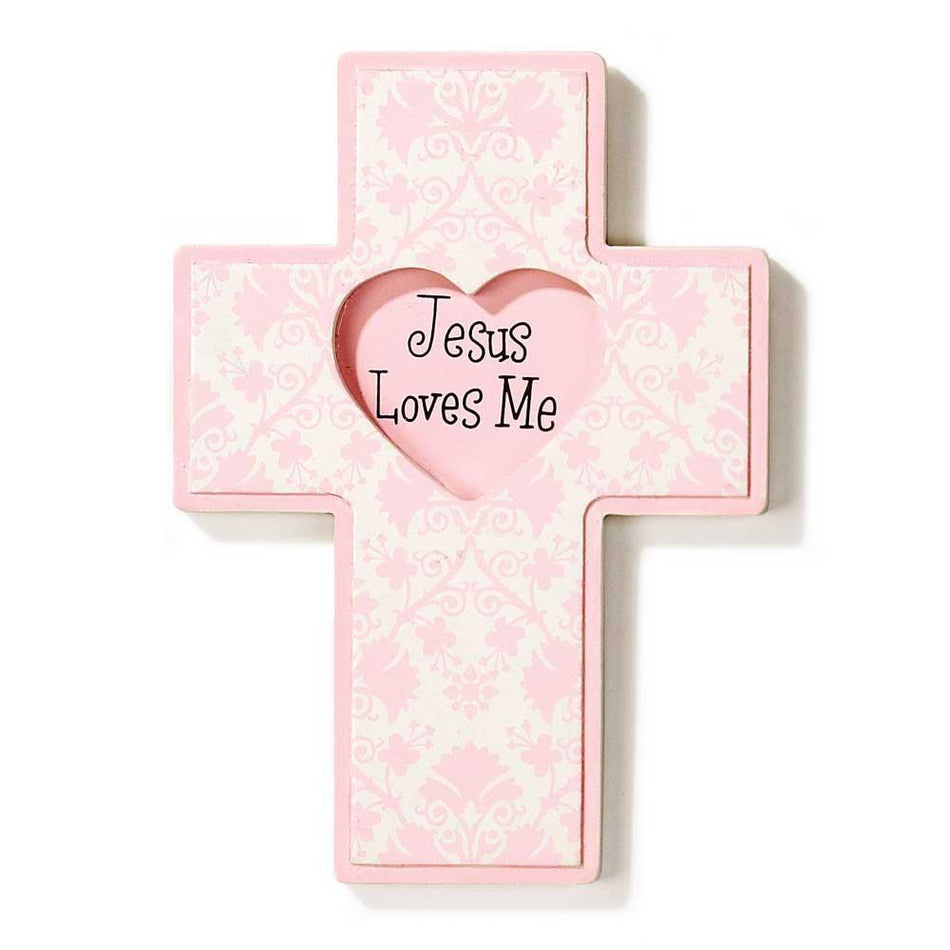 Jesus Loves Me Pink Heart Wall Cross by Dicksons