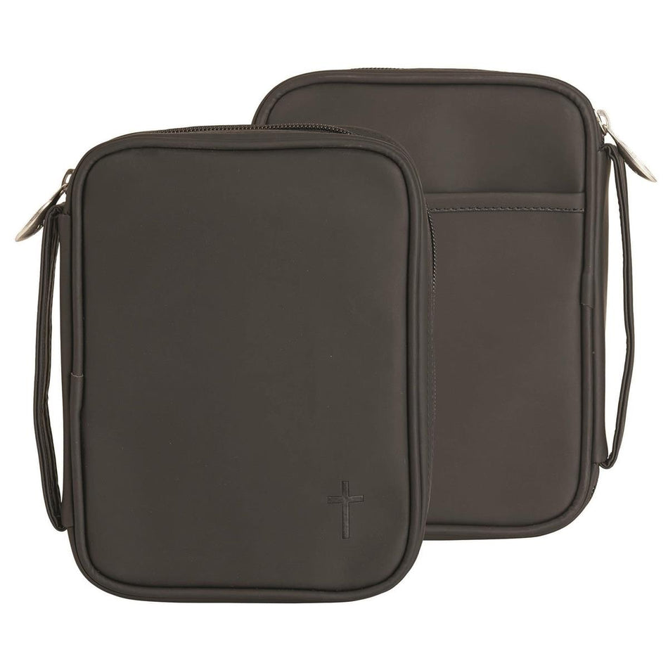 Matte Black Stitched Cross 8 x 6 Fabric Zippered Bible Cover Case with Handle by Dicksons