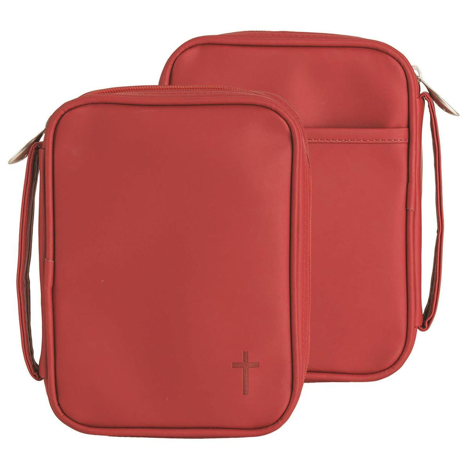 Matte Red Stitched Cross 8 x 6 Fabric Zippered Bible Cover Case with Handle by Dicksons