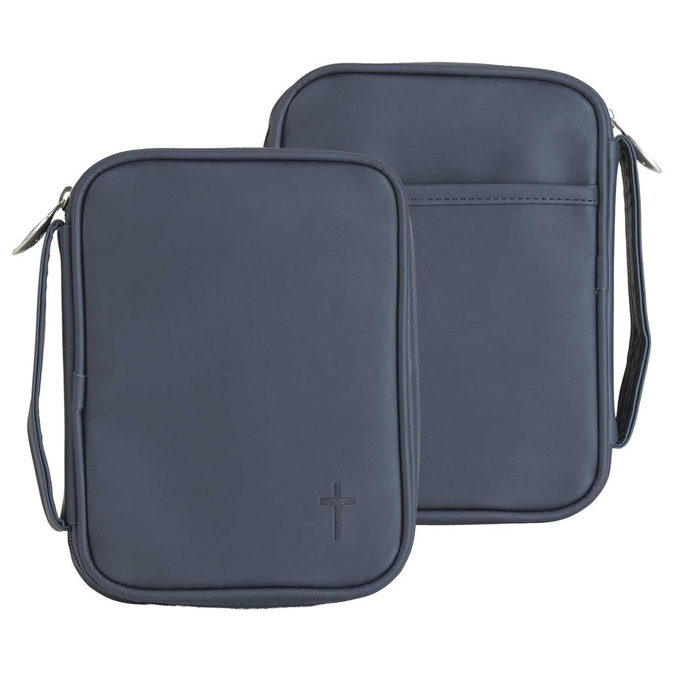 Matte Navy Blue Stitched Cross 8 x 6 Fabric Zippered Bible Cover Case by Dicksons