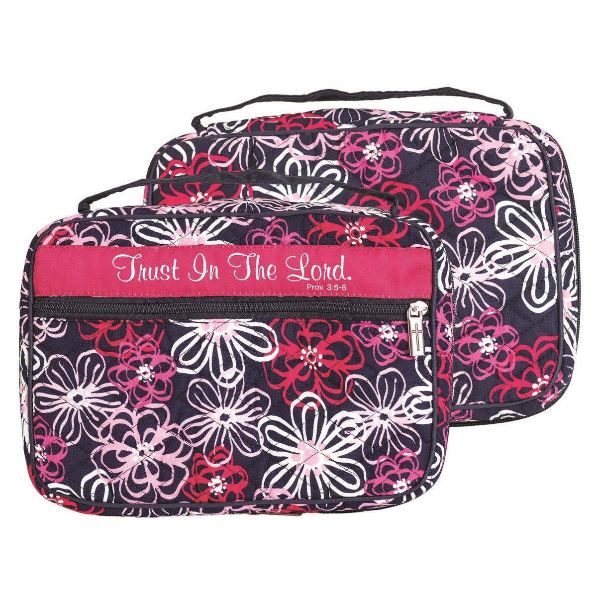 Pink Floral Trust Him Quilted 8.5 x 6.5 Fabric Zippered Bible Cover Case Handle by Dicksons