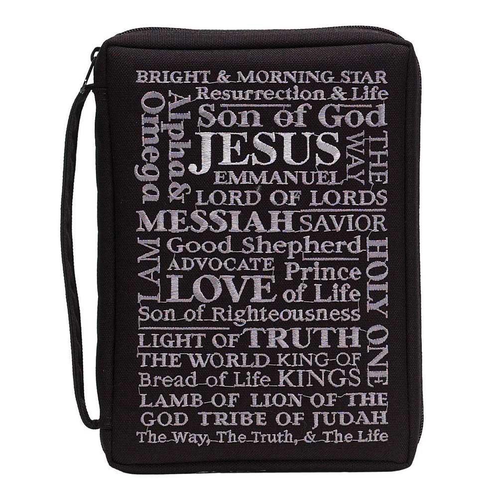 Black Names of Jesus Embroidered Polyester Bible Cover Case with Handle by Dicksons