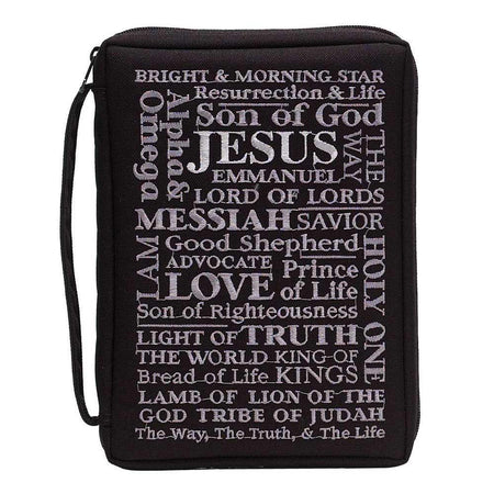 Black Names of Jesus Embroidered Polyester Bible Cover Case with Handle by Dicksons