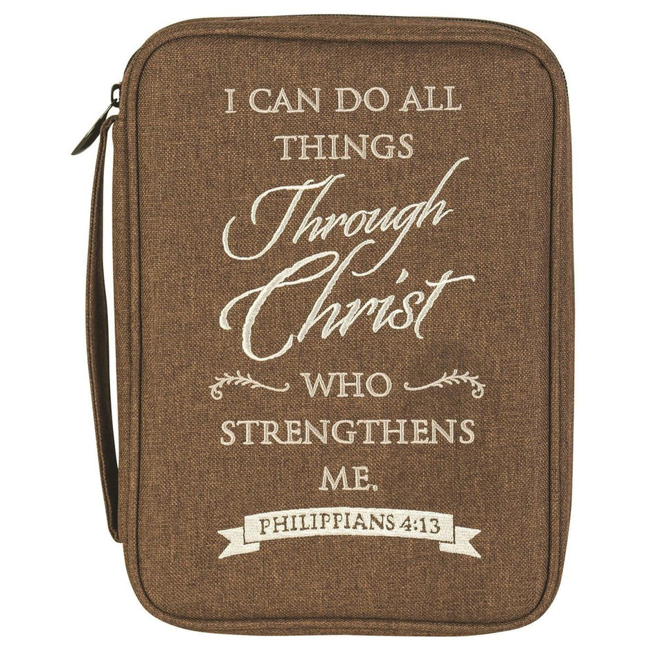 I Can Do All Things Embroidered Cream Large Polyester Zippered Bible Cover by Dicksons