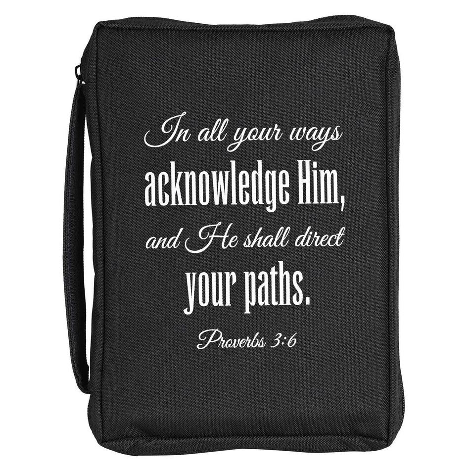 He Shall Direct Your Paths Black Large 600 Denier Polyester Zipper Bible Cover by Dicksons